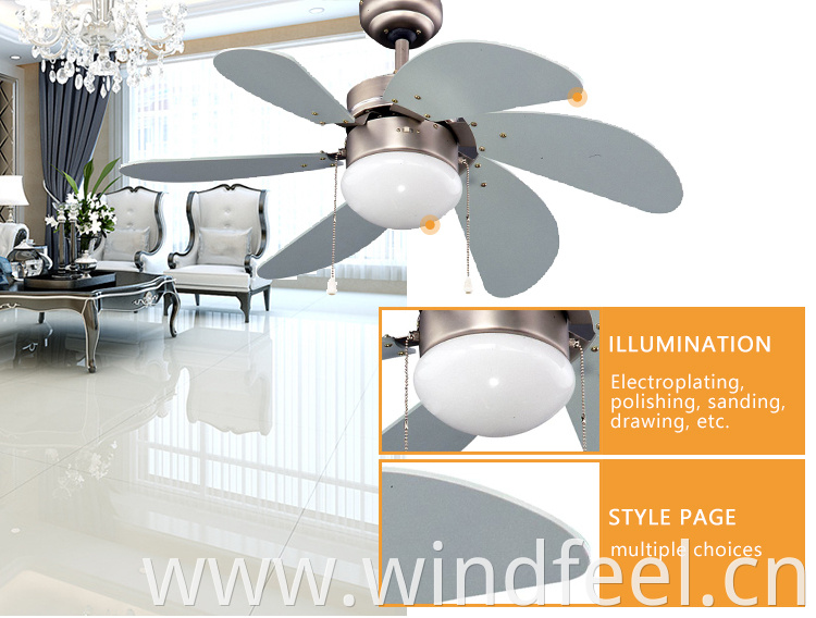 China 30 inch small modern ceiling fan light 6 blade copper motor decorative ceiling fans for bedroom